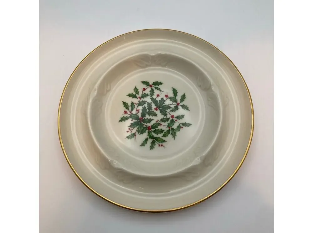 Lenox Holly Berry Small Condiment Gold Rim 8